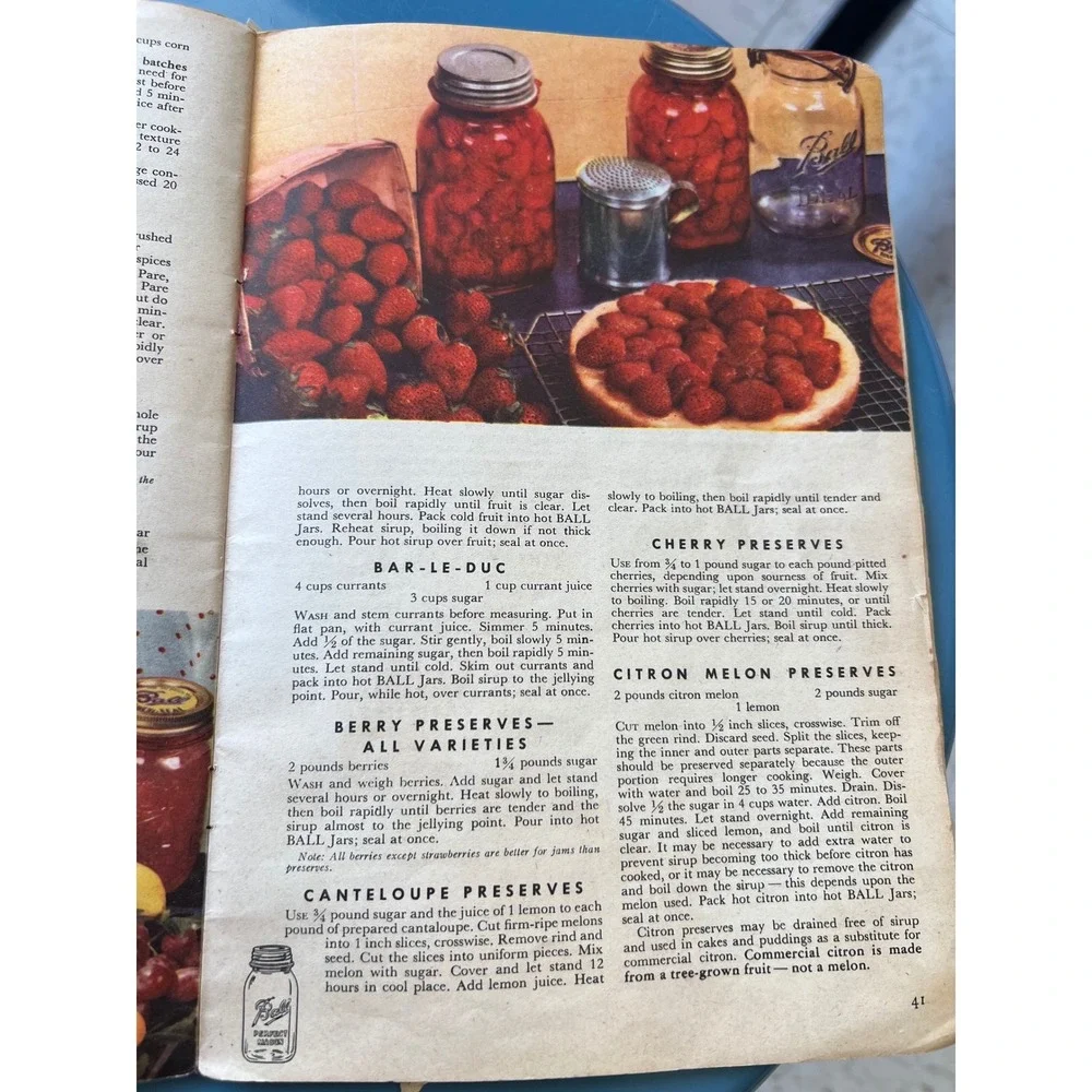 VTG Ball Blue Book Edition W Canning Preserving Recipes Guide Indiana 1944